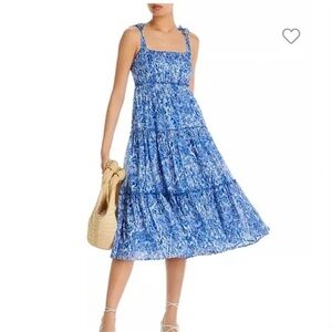 Aqua Bloomingdales Brand Blue Floral Midi Dress Size M